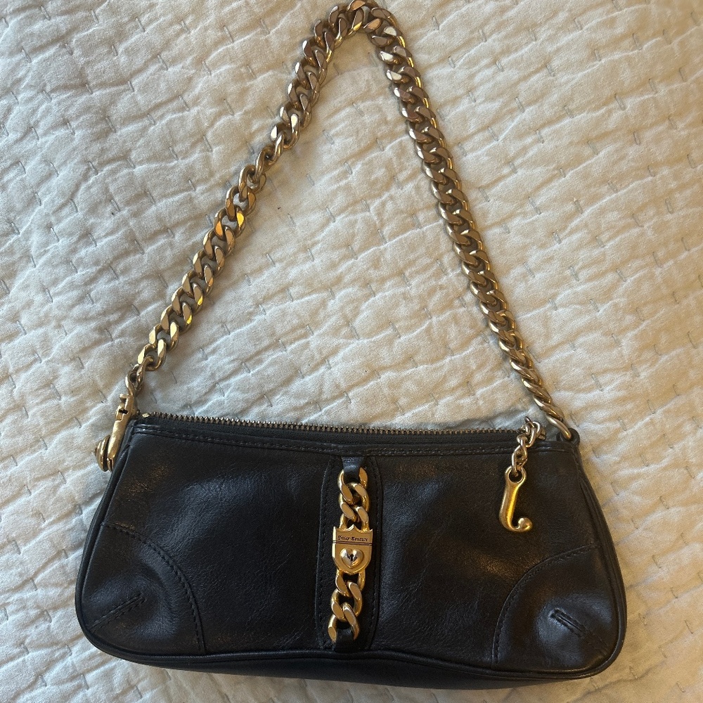 Vintage black leather juicy couture y2k baguette purse